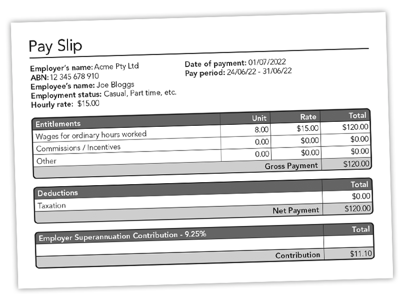 Free Australian Auto-Calculating PDF Pay Slip Download by Blue Penguin Design